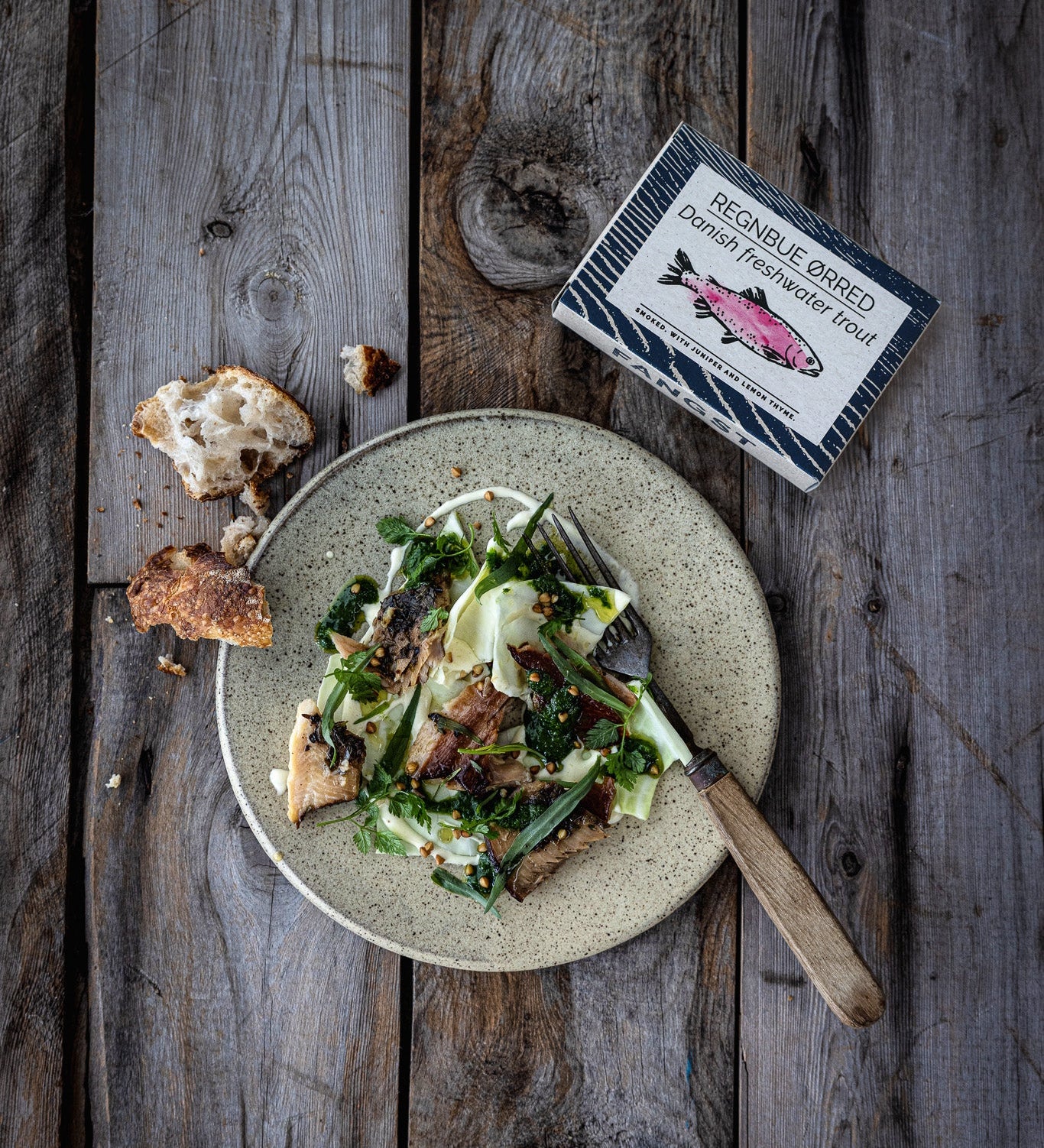 Danish trout with cabbage, yoghurt and green dressing