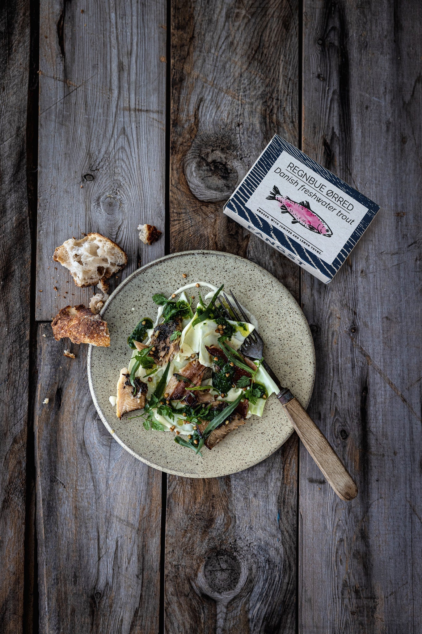 Danish trout with cabbage, yoghurt and green dressing